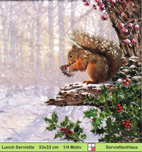 Eichhörnchen im Winter mit Tannenzapfen - 1 Paket mit 20 Servietten